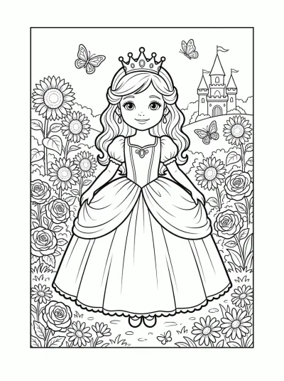 Desenho de Princesa no Jardim para colorir