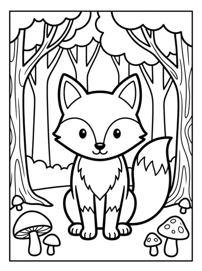 Desenho de Raposa na Floresta para colorir