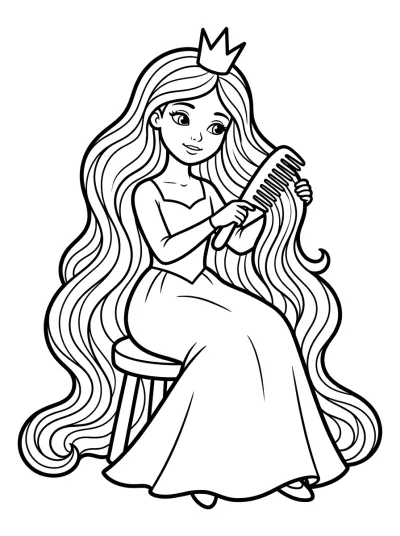Desenho de Rapunzel Penteando o Cabelo para colorir