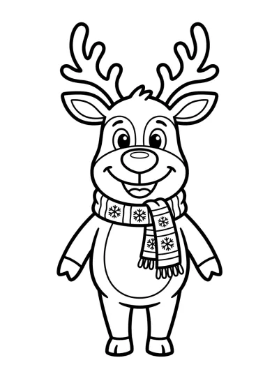 Desenho de Rena com Cachecol para colorir