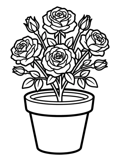 Desenho de Roseira no Vaso para colorir