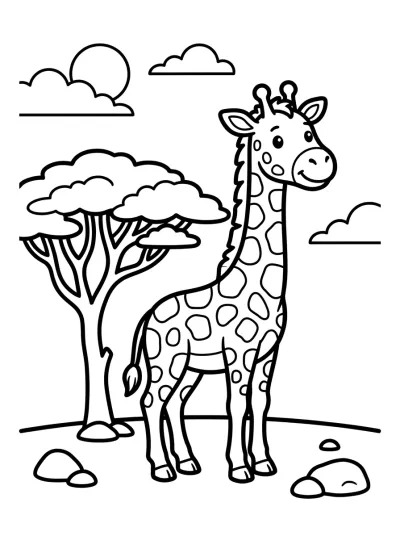 Desenho de Girafa no Safári para colorir