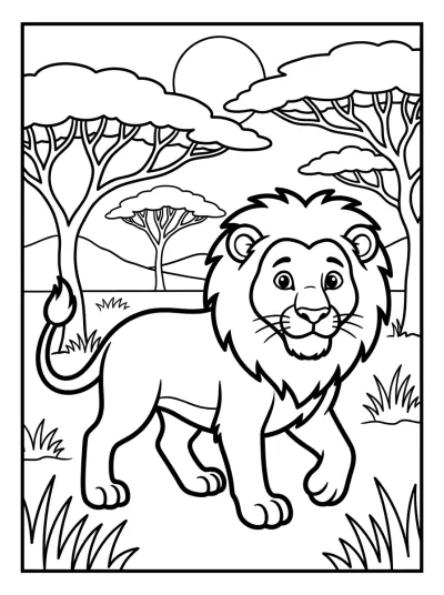 Desenho de Leão no Safári para colorir