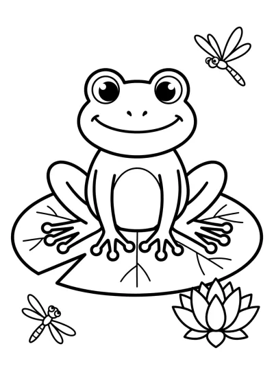 Desenho de Sapo na Vitória-Régia para colorir