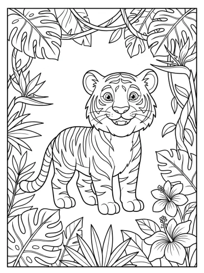 Desenho de Tigre na Selva para colorir