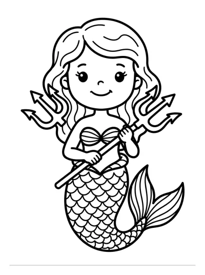 Desenho de Sereia com Tridente para colorir