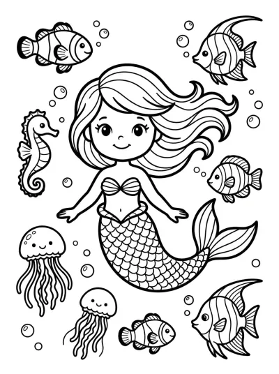 Desenho de Sereia Nadando para colorir
