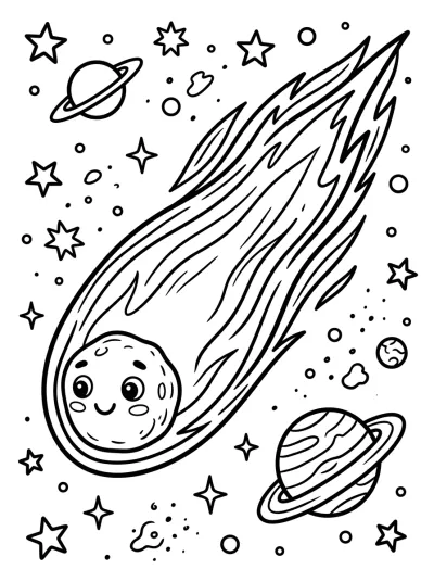Desenho de Cometa no Espaço para colorir