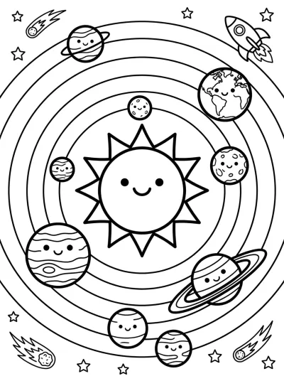 Desenho de Planetas em Órbita para colorir