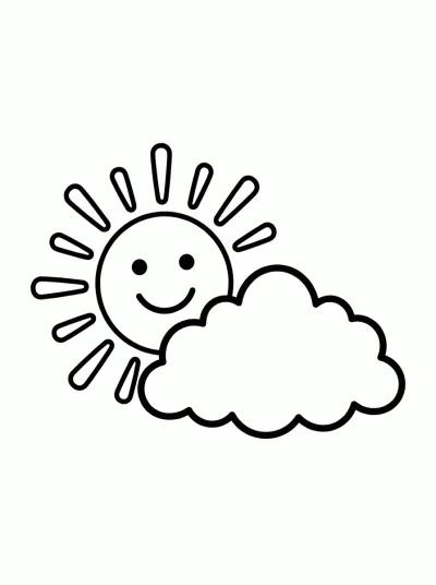 Desenho de Sol com Nuvem para colorir