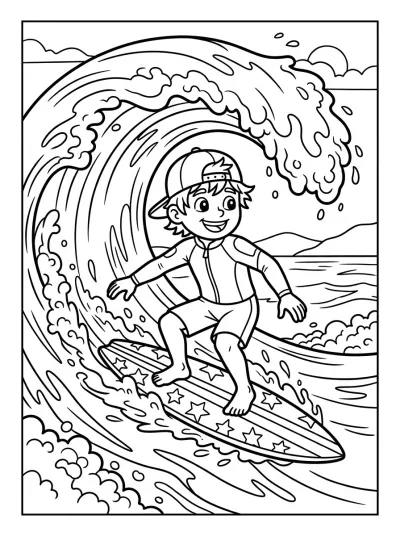 Desenho de Surfista na Onda para colorir