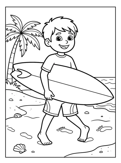 Desenho de Surfista na Praia para colorir