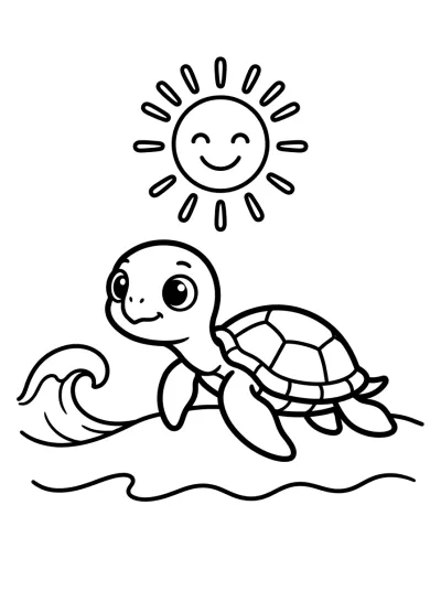 Desenho de Tartaruguinha na Praia para colorir