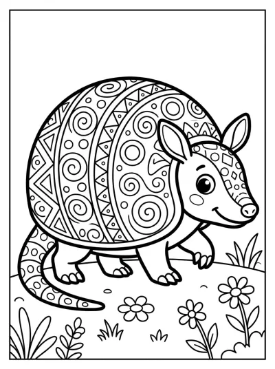 Desenho de Tatu de Casco Decorado para colorir