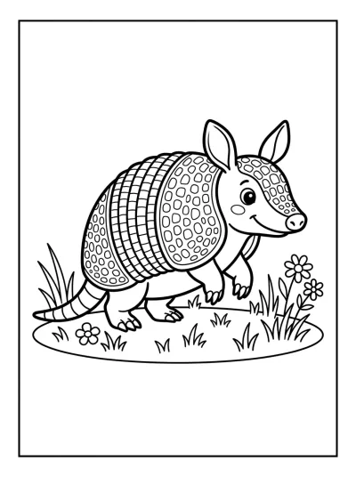Desenho de Tatu na Grama para colorir