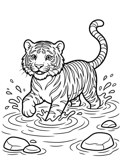 Desenho de Tigre na Água para colorir