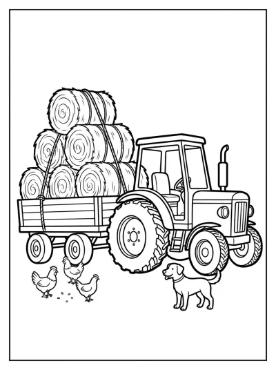 Desenho de Trator com Feno para colorir