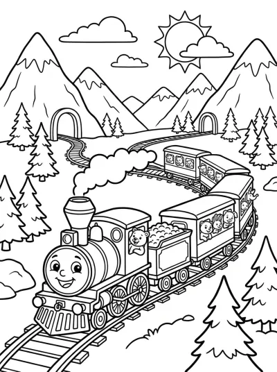 Desenho de Trenzinho na Montanha para colorir