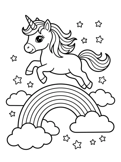 Desenho de Unicórnio no Arco-íris para colorir