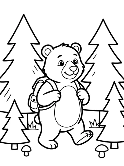 Desenho de Urso na Floresta para colorir