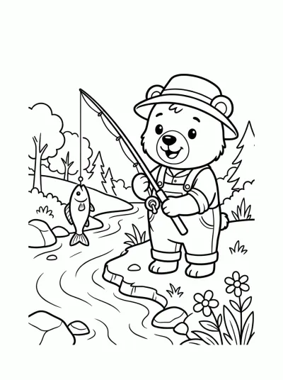 Desenho de Urso Pescando para colorir