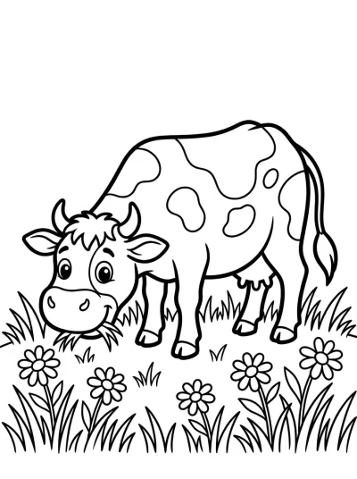 Desenho de Vaca no Pasto para colorir