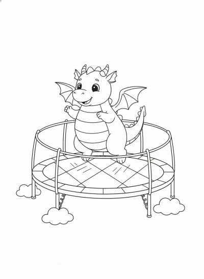 Dragão fofo pulando num pula pula